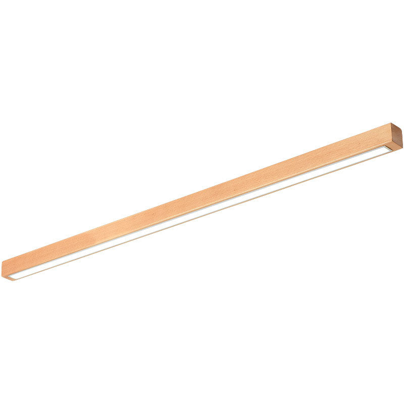 Modern Minimalist LED Flush Mount Wooden Linear Ceiling Fixture with Acrylic Shade