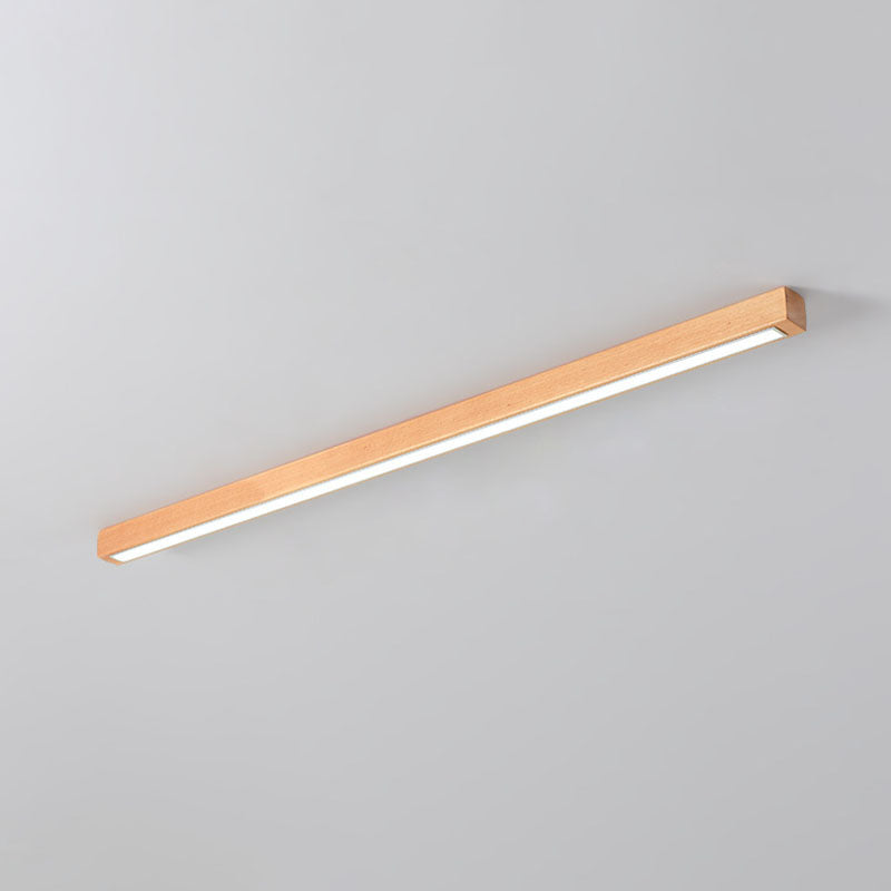 Modern Minimalist LED Flush Mount Wooden Linear Ceiling Fixture with Acrylic Shade