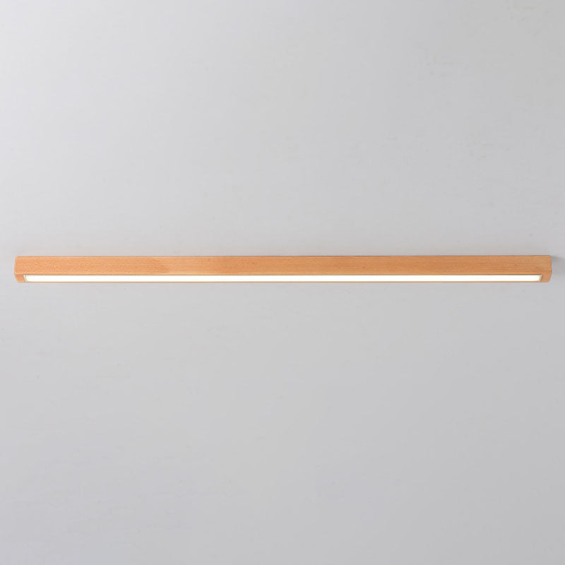 Modern Minimalist LED Flush Mount Wooden Linear Ceiling Fixture with Acrylic Shade