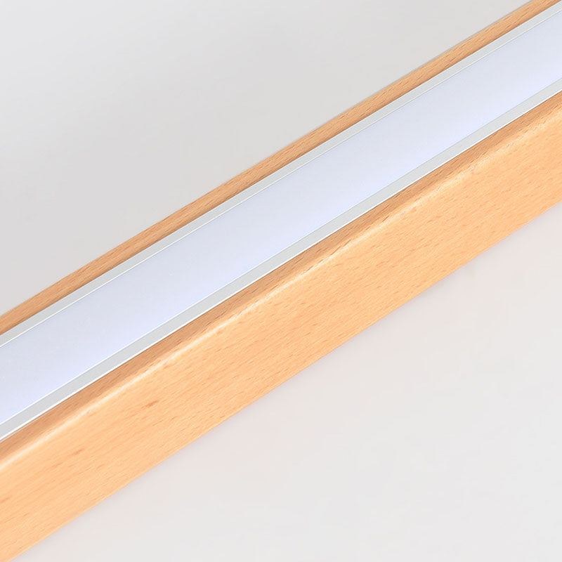 Modern Minimalist LED Flush Mount Wooden Linear Ceiling Fixture with Acrylic Shade