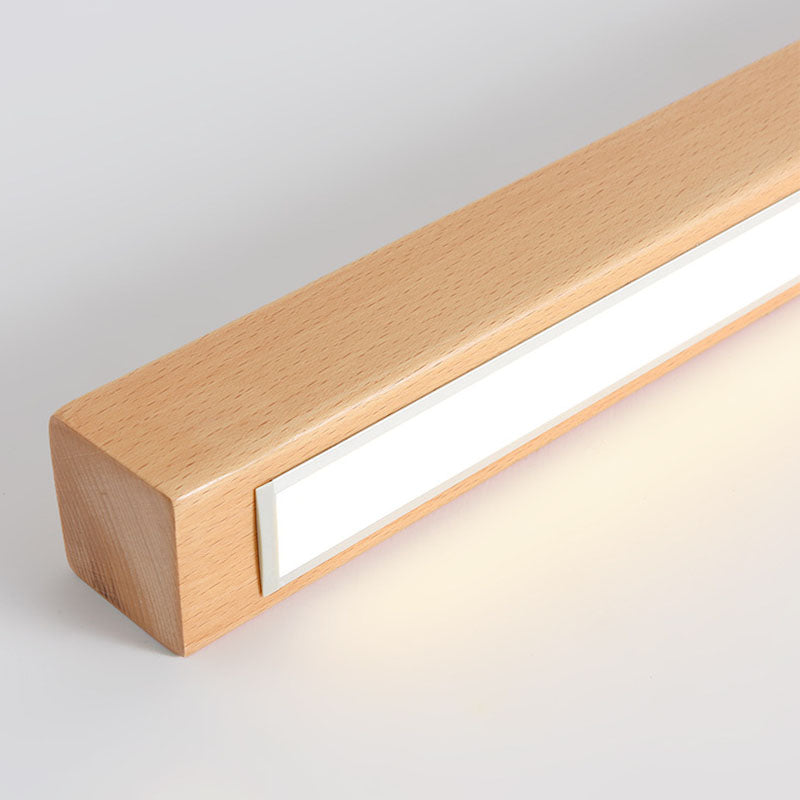 Modern Minimalist LED Flush Mount Wooden Linear Ceiling Fixture with Acrylic Shade