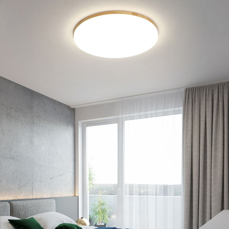 Wooden Circular LED Ceiling Light Acrylic 1-Light Flush Mount for Bedroom