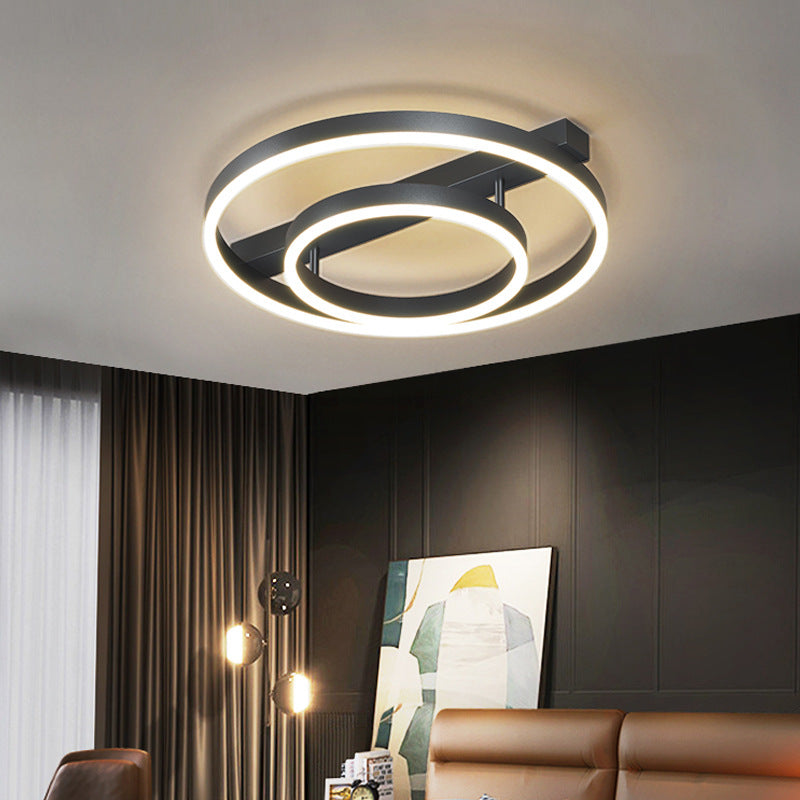 Black 2-Light Ceiling Fixture in Modern Minimalist Acrylic LED Flush Mount for Bedroom