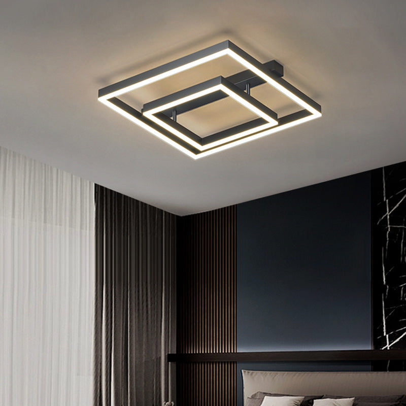 Black 2-Light Ceiling Fixture in Modern Minimalist Acrylic LED Flush Mount for Bedroom