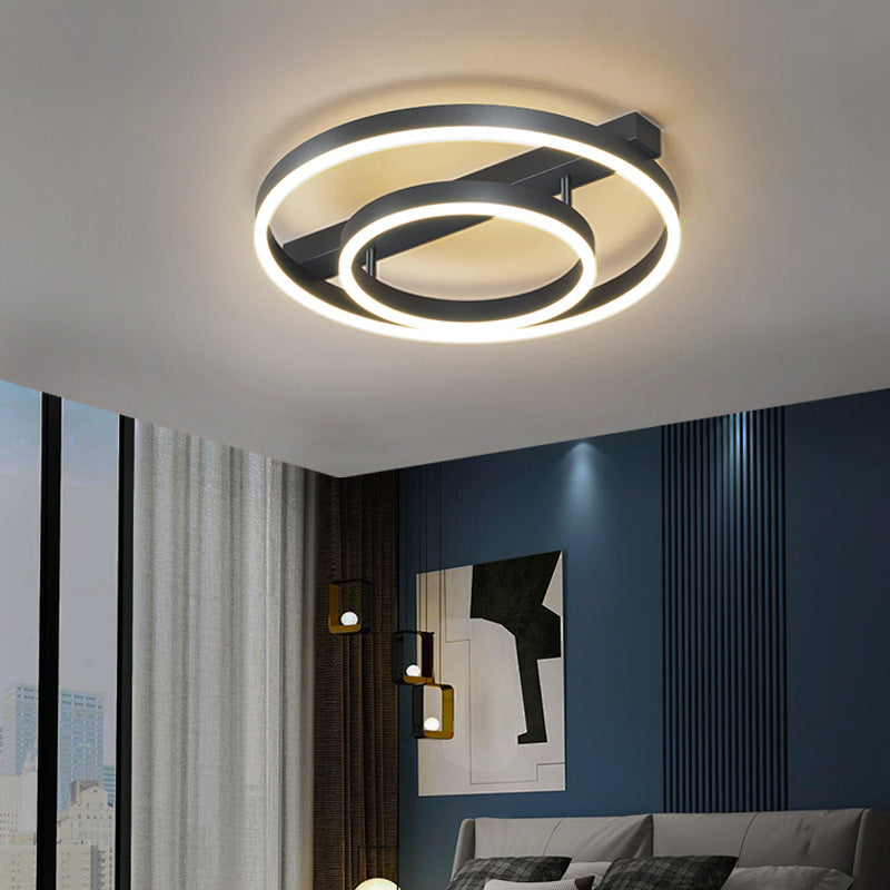 Black 2-Light Ceiling Fixture in Modern Minimalist Acrylic LED Flush Mount for Bedroom