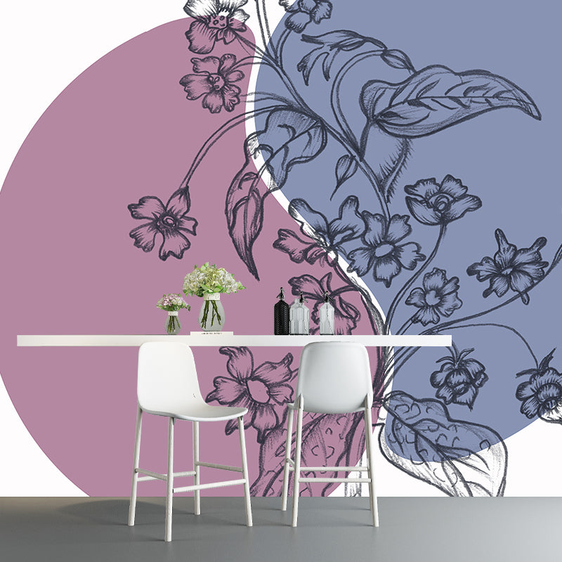 Illustration Stain Resistant Mural Wallpaper Plants Sleeping Room Wall Mural