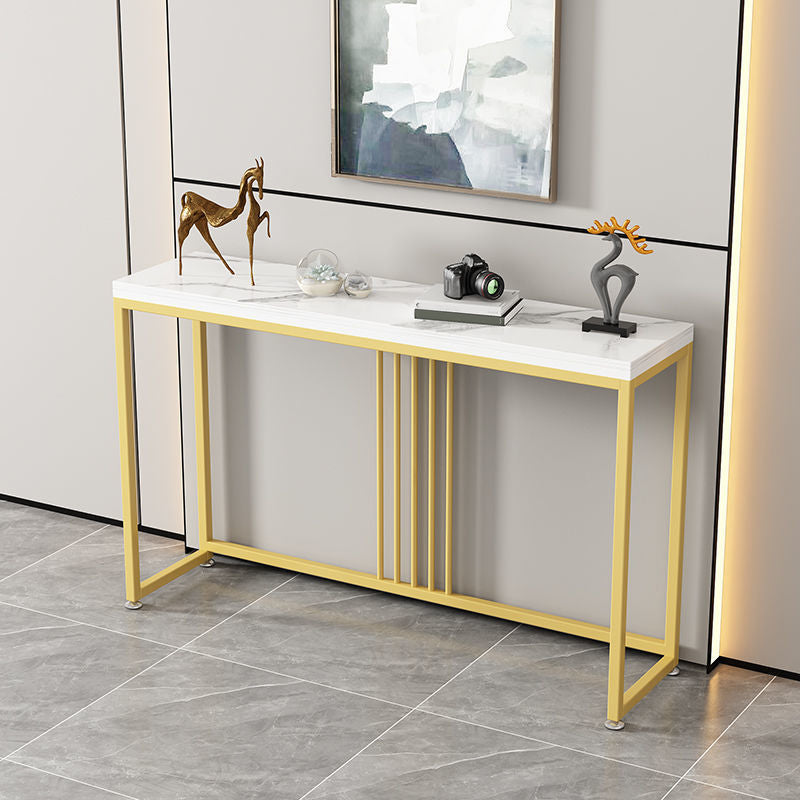 Rectangle Stone Top Console Table with Steel Trestle Base Accent Table