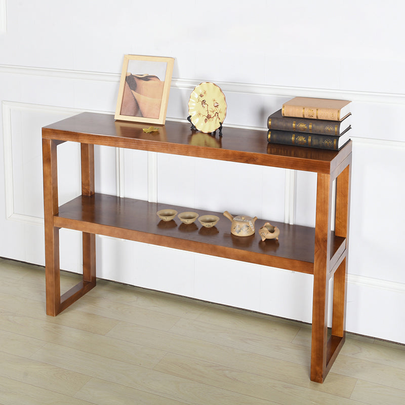 Solid Wood Console Table Wood Frame Accent Table with 1-shelf