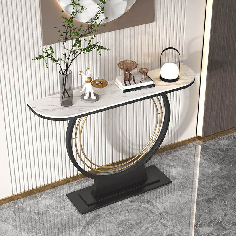 Glam Pedestal Slate Half Moon Scratch Resistant Console Table