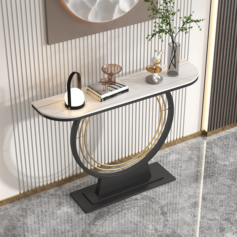 Glam Pedestal Slate Half Moon Scratch Resistant Console Table