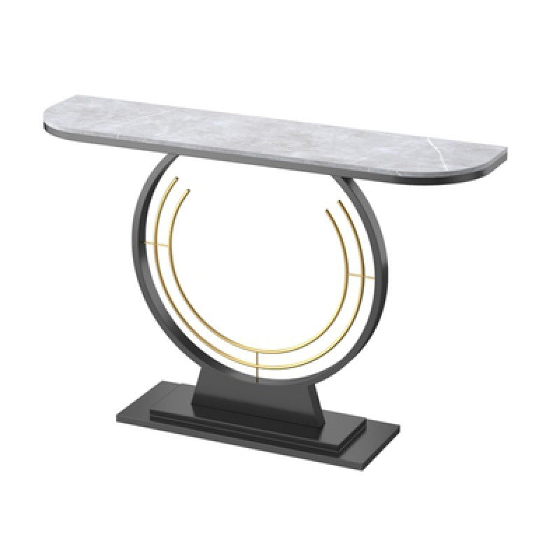 Glam Pedestal Slate Half Moon Scratch Resistant Console Table