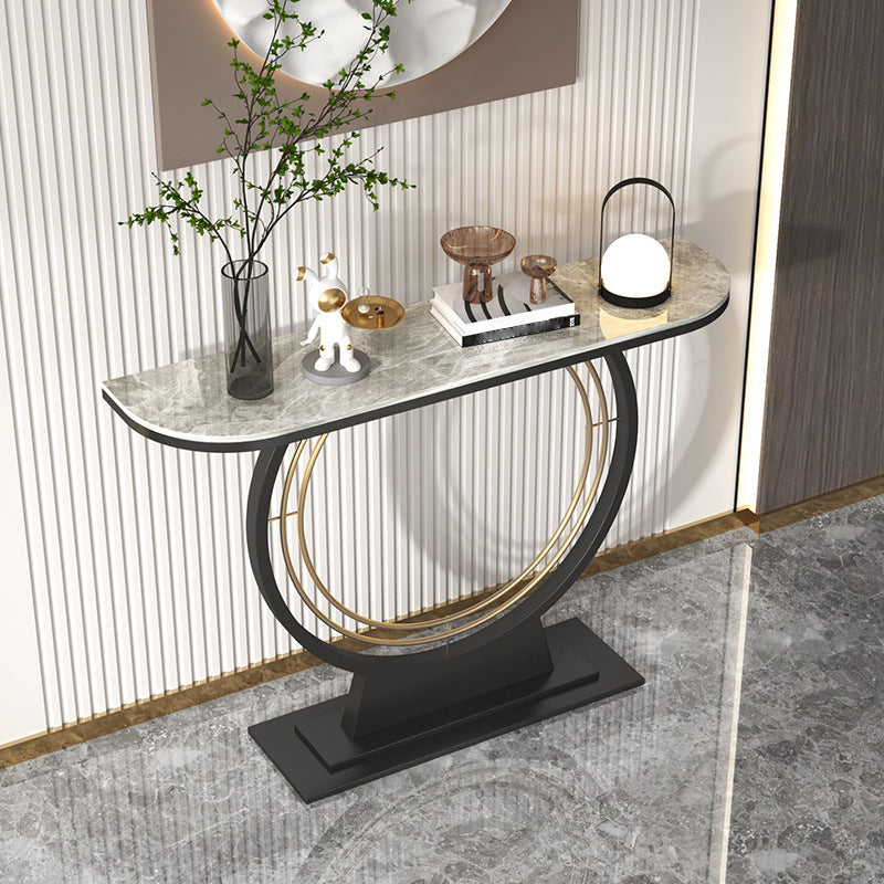 Glam Pedestal Slate Half Moon Scratch Resistant Console Table