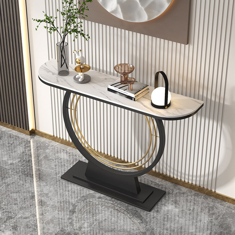 Glam Pedestal Slate Half Moon Scratch Resistant Console Table