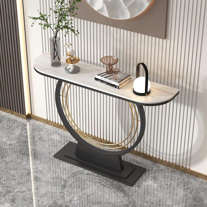 Glam Pedestal Slate Half Moon Scratch Resistant Console Table