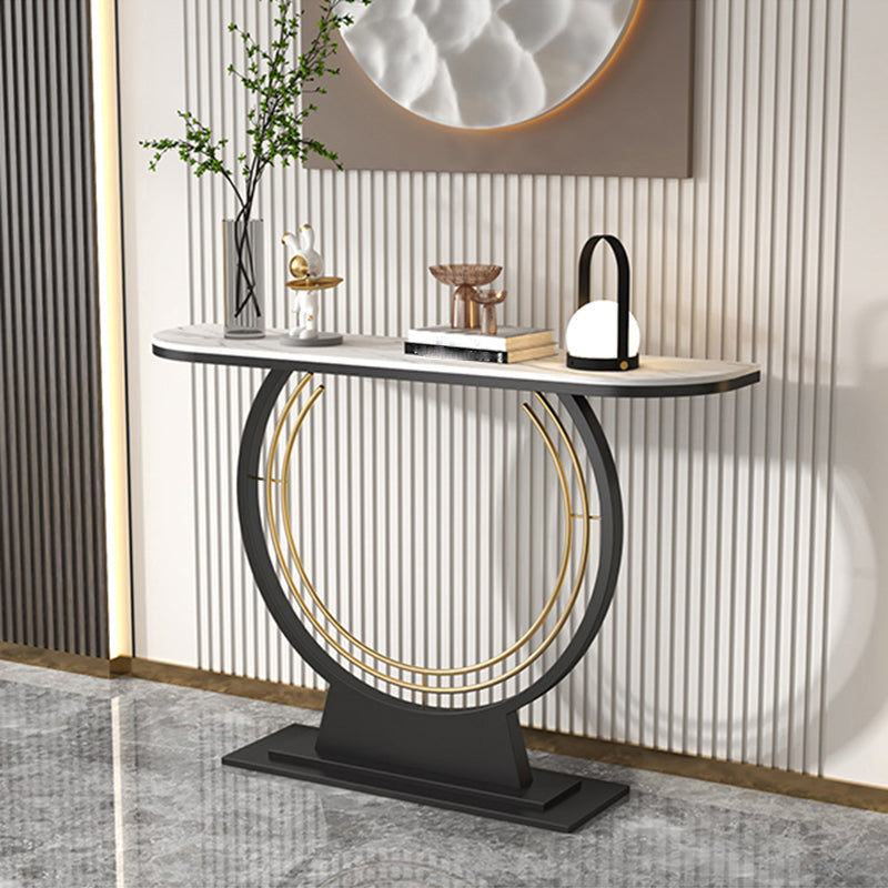 Glam Pedestal Slate Half Moon Scratch Resistant Console Table