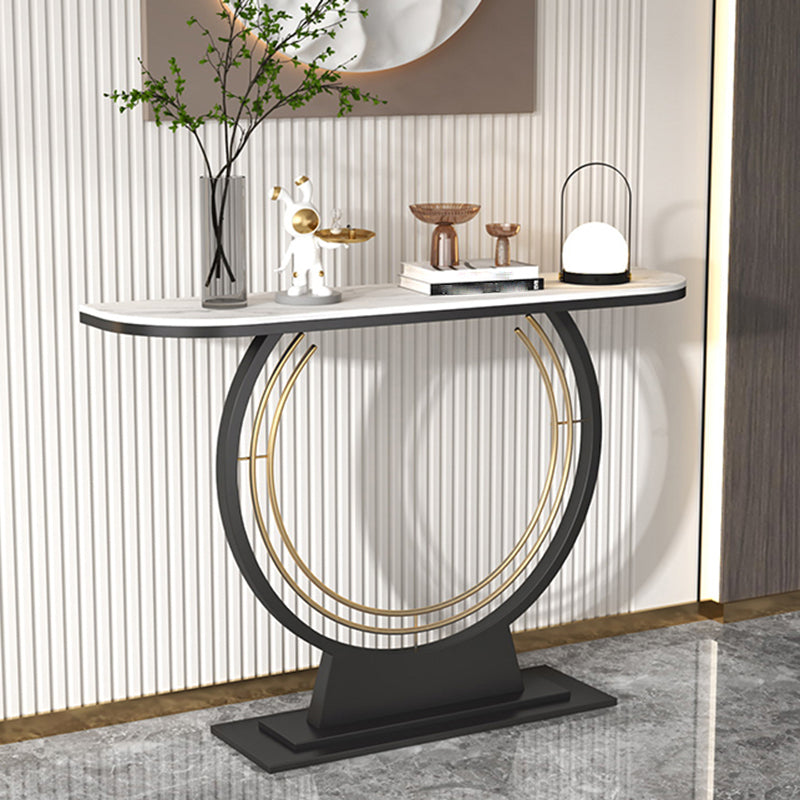 Glam Pedestal Slate Half Moon Scratch Resistant Console Table