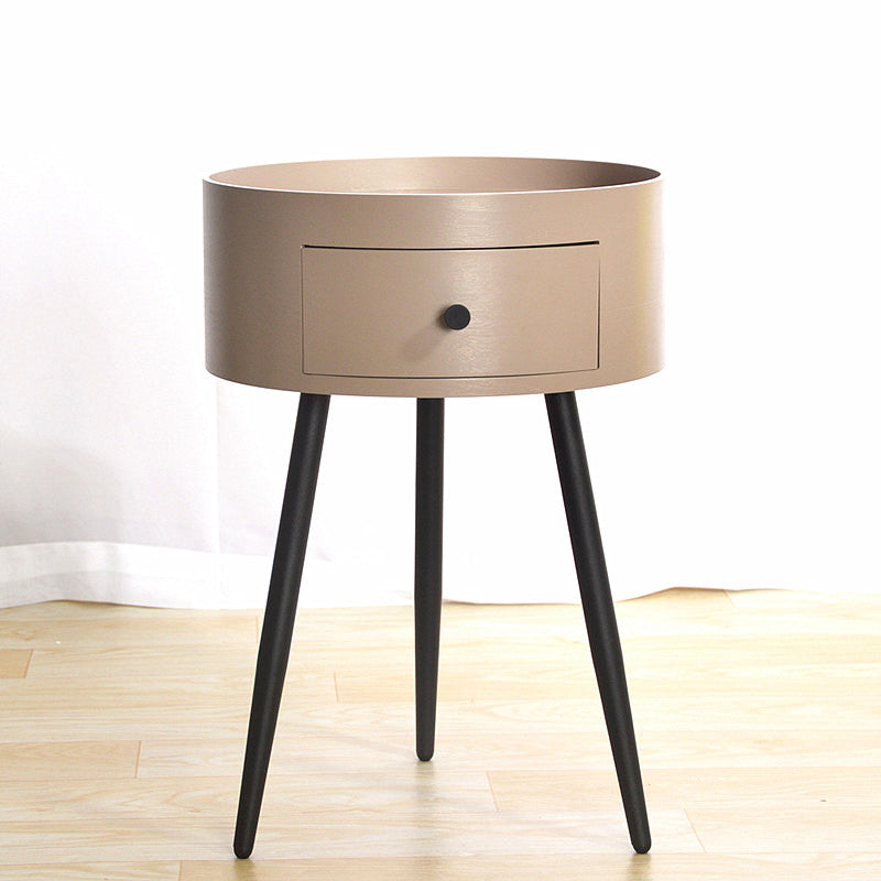 Contemporary One-Drawer Night Table Metal Nightstand with 3 Legs