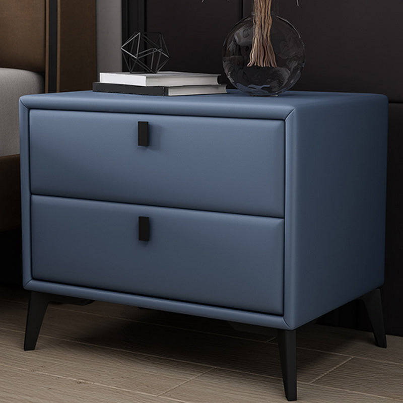 Leather Top Nightstand with 4 Legs Glam Night Table with Drawer