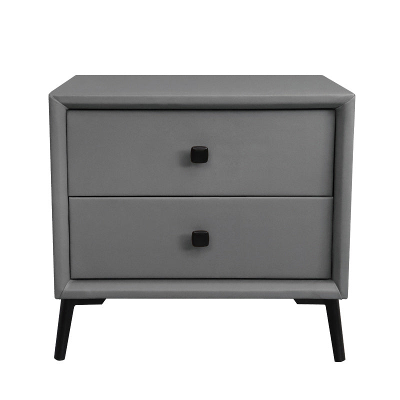 Leather Top Nightstand with 4 Legs Glam Night Table with Drawer