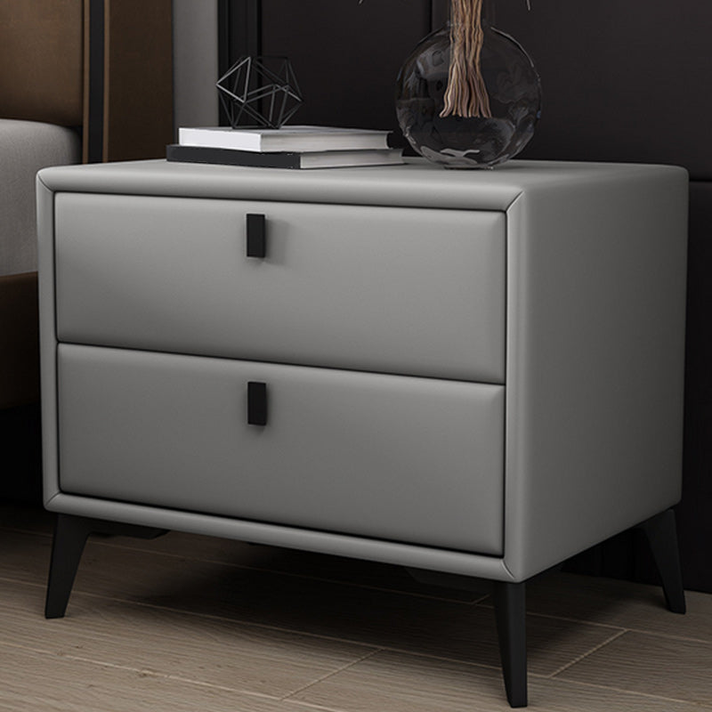 Leather Top Nightstand with 4 Legs Glam Night Table with Drawer