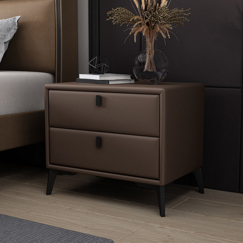 Leather Top Nightstand with 4 Legs Glam Night Table with Drawer