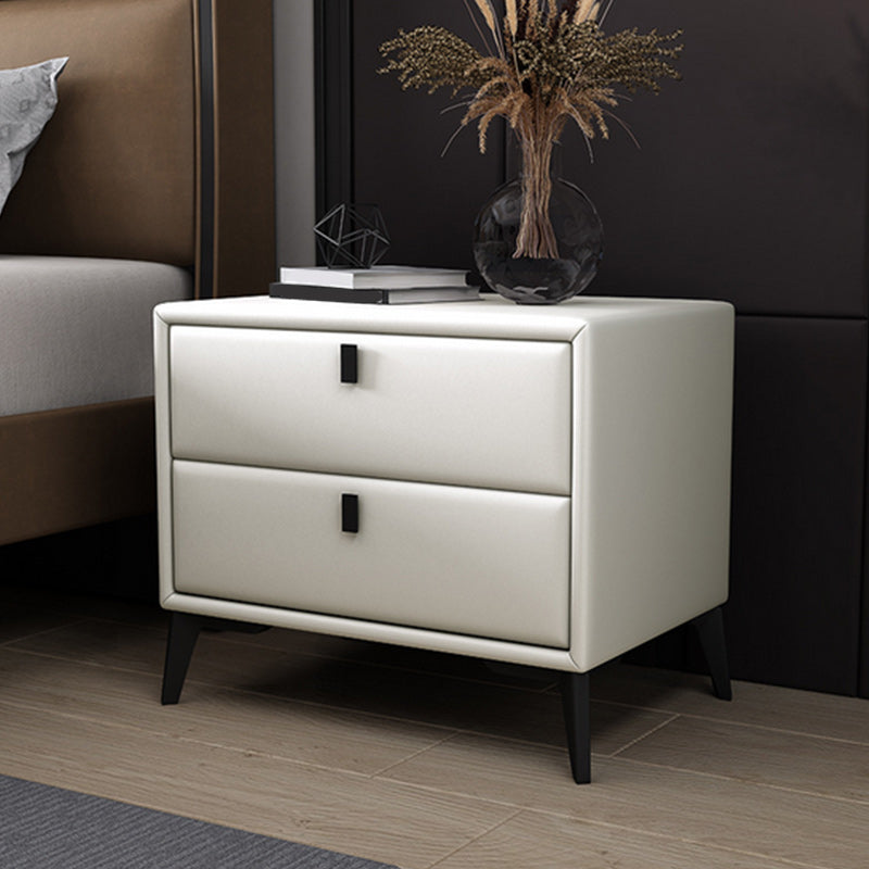 Leather Top Nightstand with 4 Legs Glam Night Table with Drawer