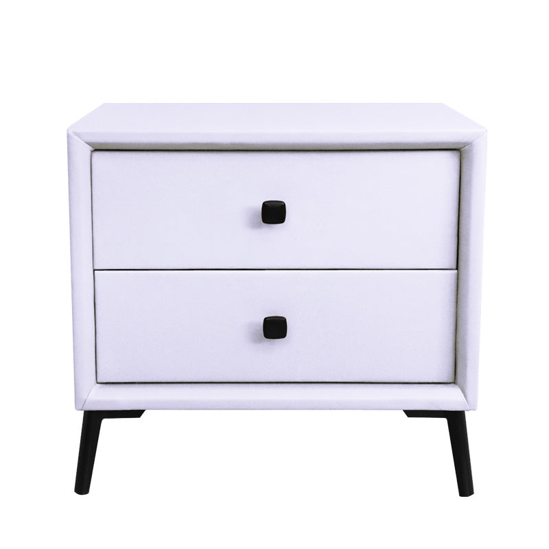 Leather Top Nightstand with 4 Legs Glam Night Table with Drawer