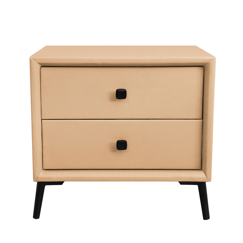 Leather Top Nightstand with 4 Legs Glam Night Table with Drawer