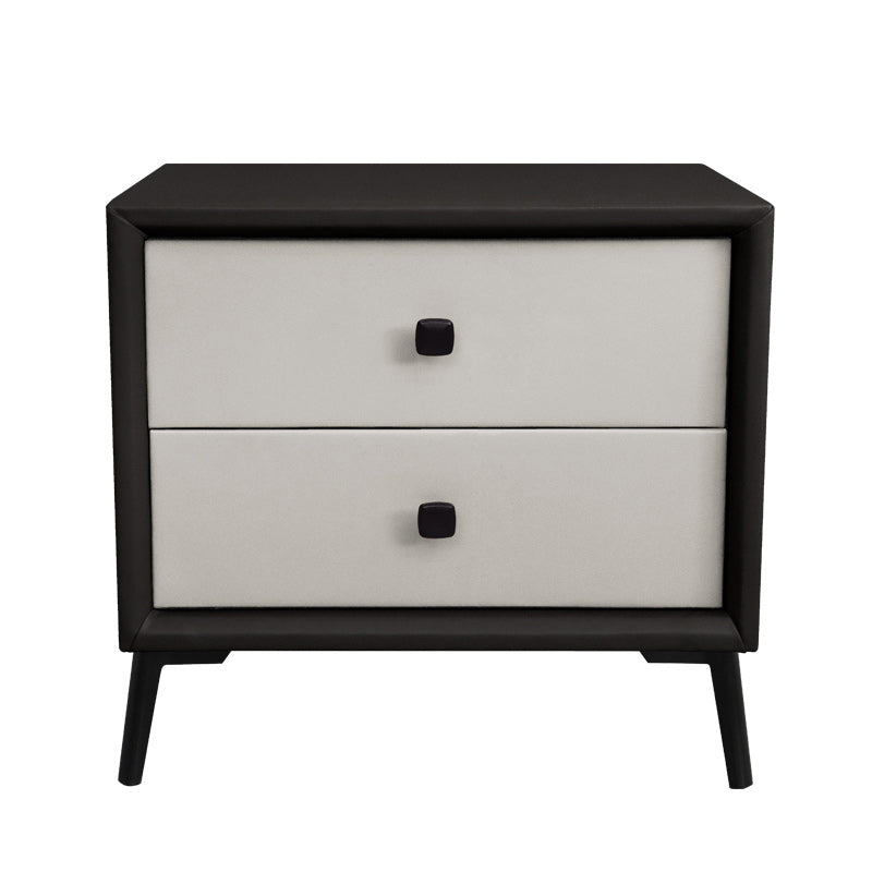 Leather Top Nightstand with 4 Legs Glam Night Table with Drawer