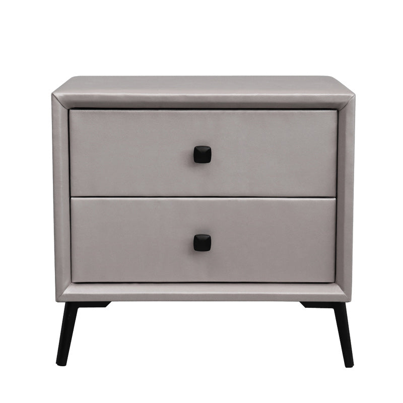 Leather Top Nightstand with 4 Legs Glam Night Table with Drawer