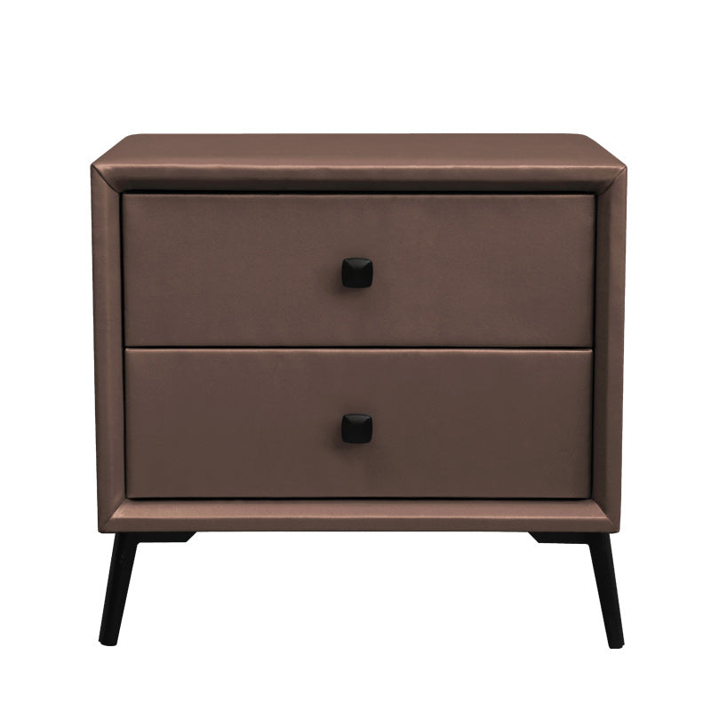 Leather Top Nightstand with 4 Legs Glam Night Table with Drawer