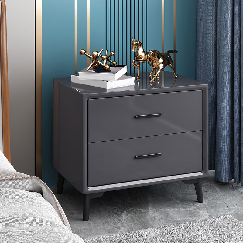 Contemporary Solid Wood Nightstand 18.5" Tall Night Table with 2 Drawer