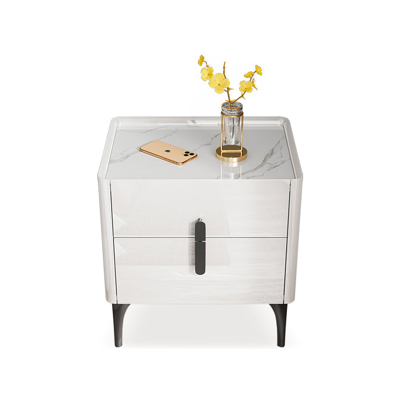 Modern Stone Top Nightstand 2-Drawer 20 Inch Tall Night Table with Legs