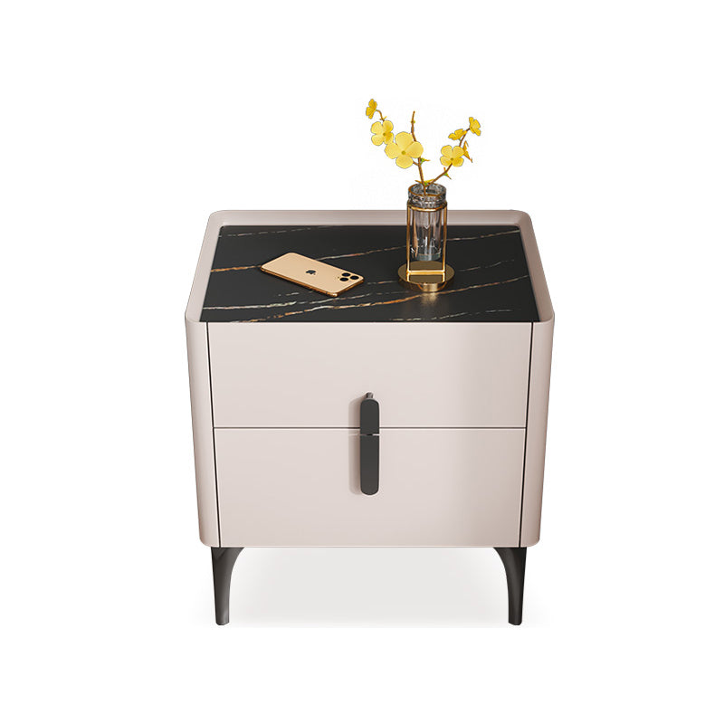 Modern Stone Top Nightstand 2-Drawer 20 Inch Tall Night Table with Legs