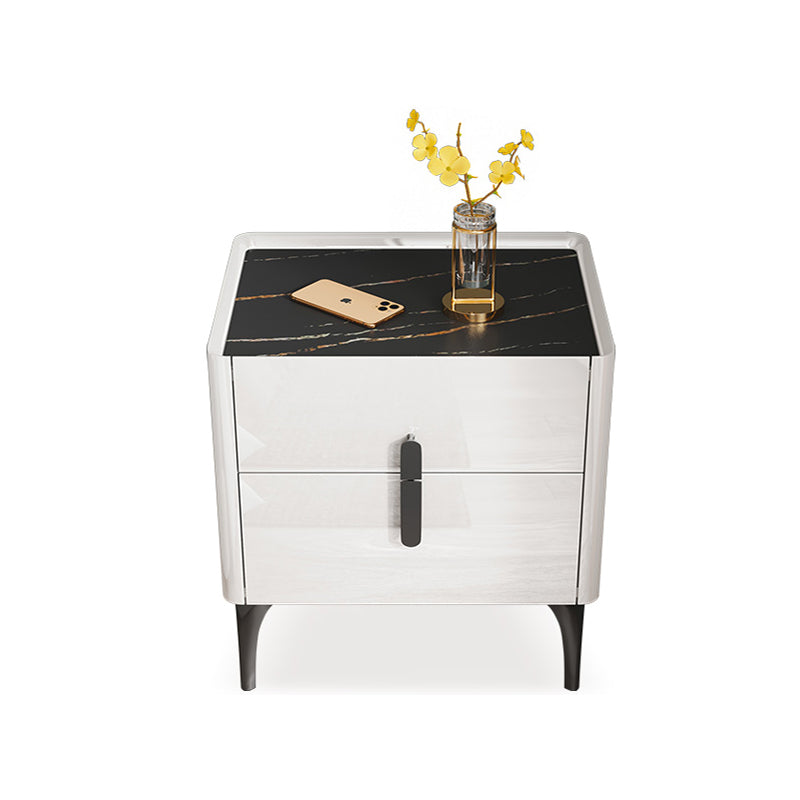 Modern Stone Top Nightstand 2-Drawer 20 Inch Tall Night Table with Legs