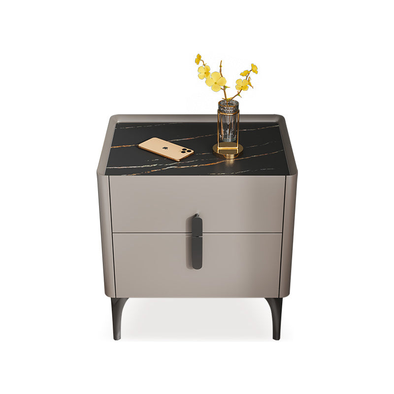 Modern Stone Top Nightstand 2-Drawer 20 Inch Tall Night Table with Legs