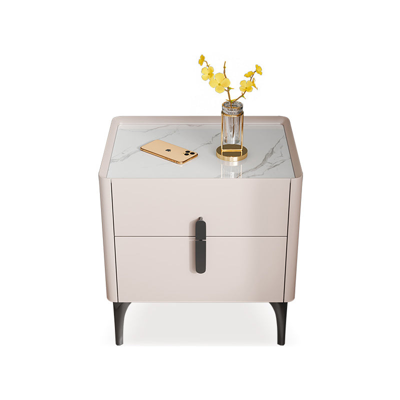 Modern Stone Top Nightstand 2-Drawer 20 Inch Tall Night Table with Legs