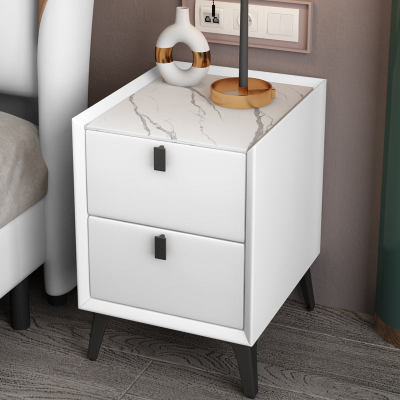 Modern 20 Inch Tall Nightstand 2-Drawer Storage Stone Top Imitation Wood Night Table