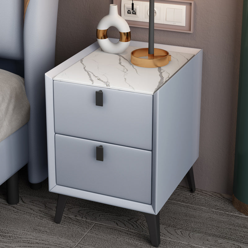 Modern 20 Inch Tall Nightstand 2-Drawer Storage Stone Top Imitation Wood Night Table