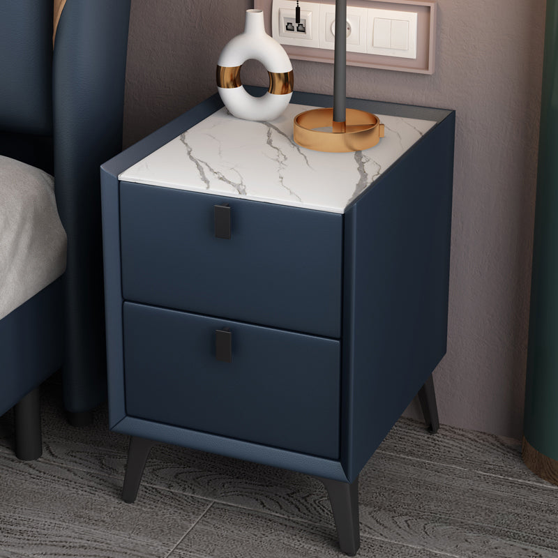 Modern 20 Inch Tall Nightstand 2-Drawer Storage Stone Top Imitation Wood Night Table