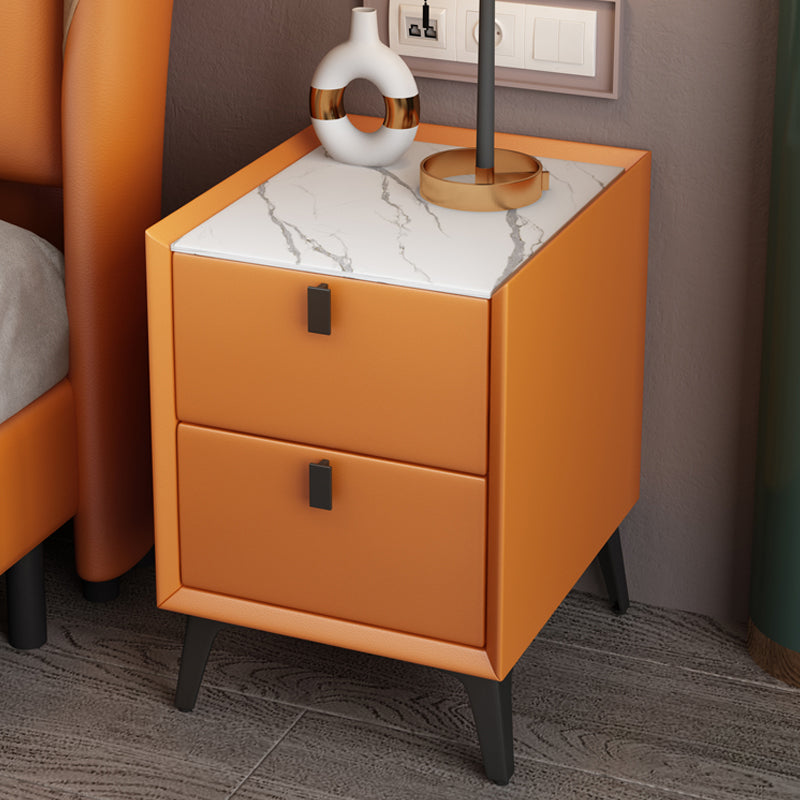 Modern 20 Inch Tall Nightstand 2-Drawer Storage Stone Top Imitation Wood Night Table