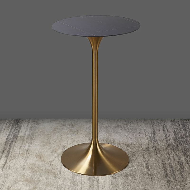 Round Stone Top Bar Table Glam Pub Table with Gold Metal Pedestal