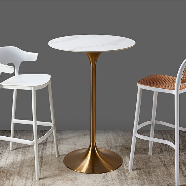 Round Stone Top Bar Table Glam Pub Table with Gold Metal Pedestal