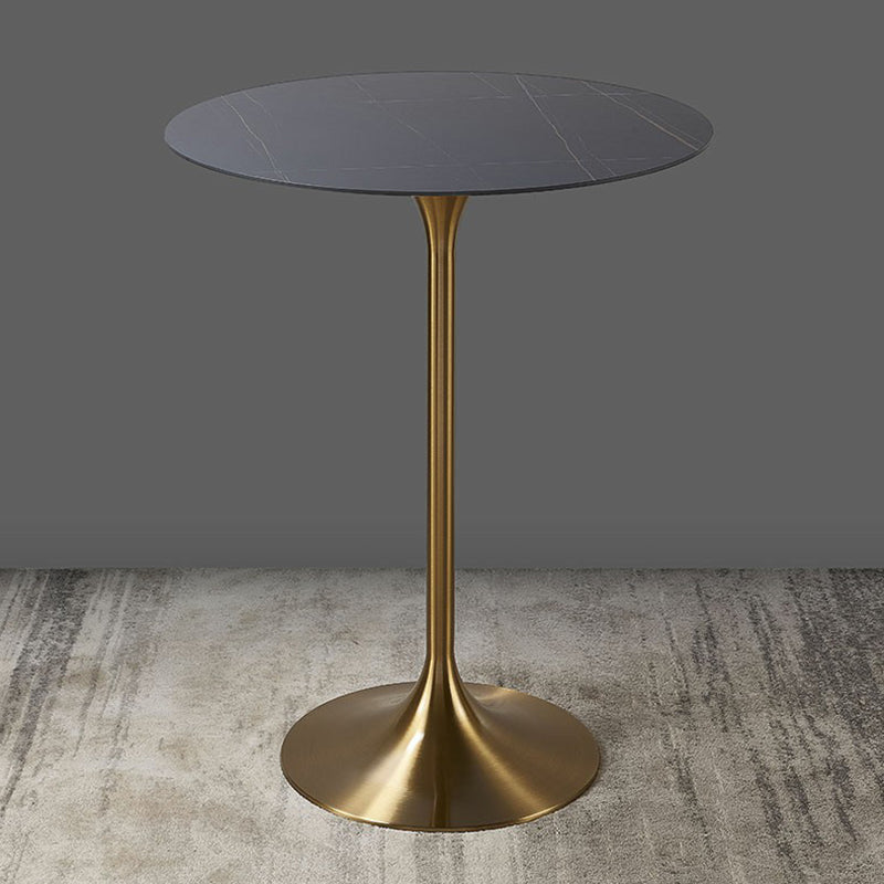 Round Stone Top Bar Table Glam Pub Table with Gold Metal Pedestal