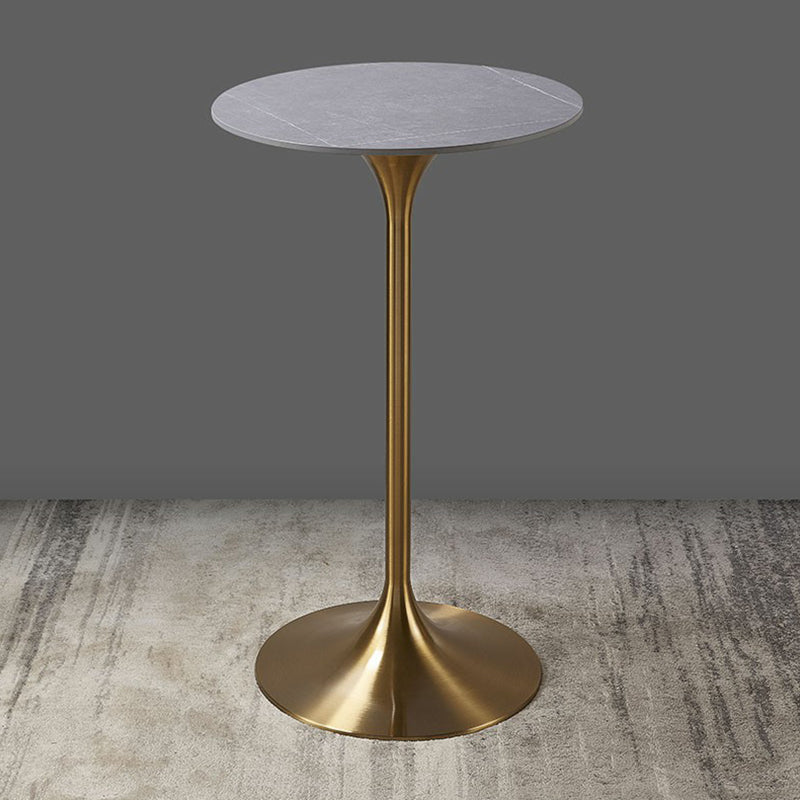 Round Stone Top Bar Table Glam Pub Table with Gold Metal Pedestal