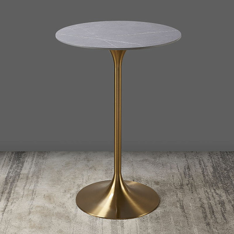 Round Stone Top Bar Table Glam Pub Table with Gold Metal Pedestal