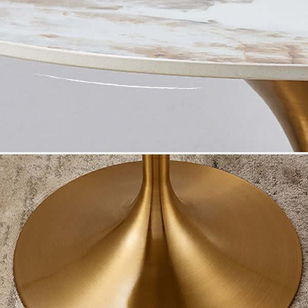 Round Stone Top Bar Table Glam Pub Table with Gold Metal Pedestal