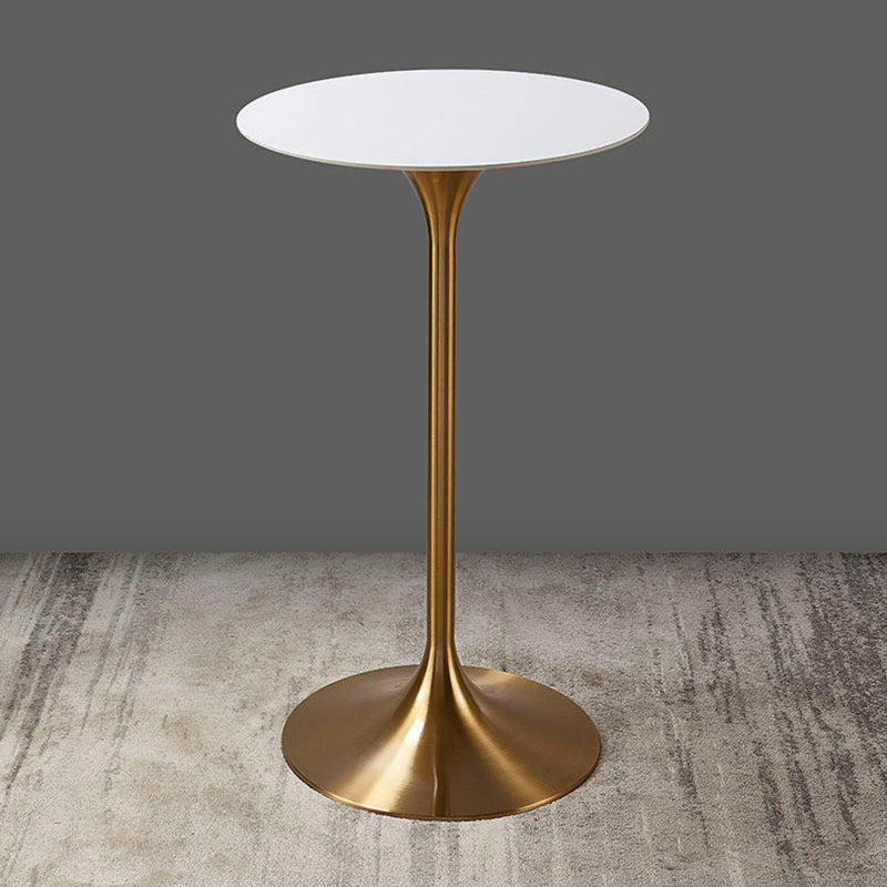 Round Stone Top Bar Table Glam Pub Table with Gold Metal Pedestal