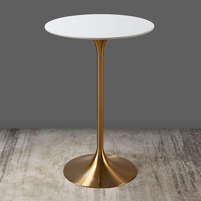 Round Stone Top Bar Table Glam Pub Table with Gold Metal Pedestal