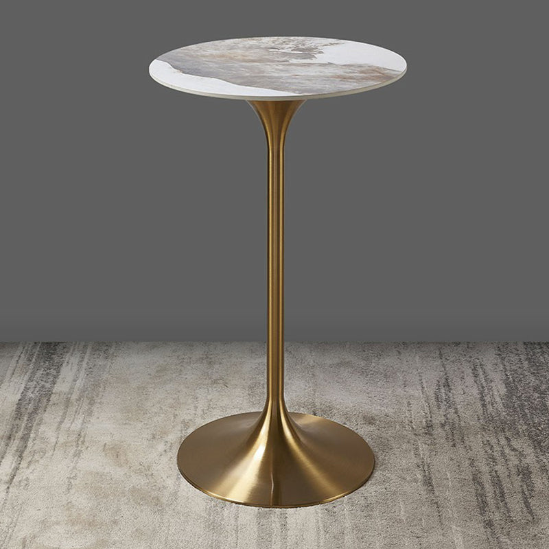 Round Stone Top Bar Table Glam Pub Table with Gold Metal Pedestal